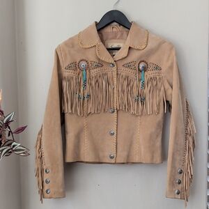 Scully Leather Fringe Western Jacket Turquoise Beaded Studded | Women's Small